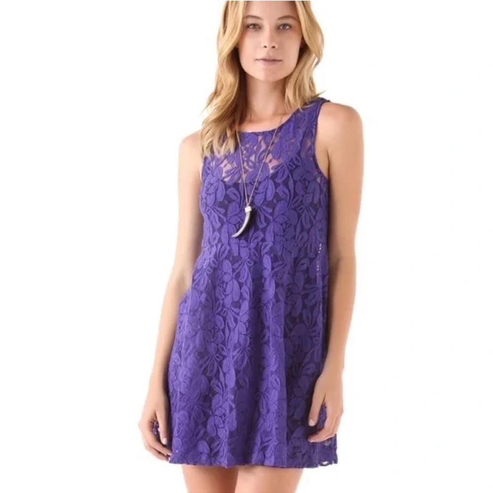 Free People Purple Lace Sheer Boho Dress Romantic Festival Burlesque Layer Sz XS